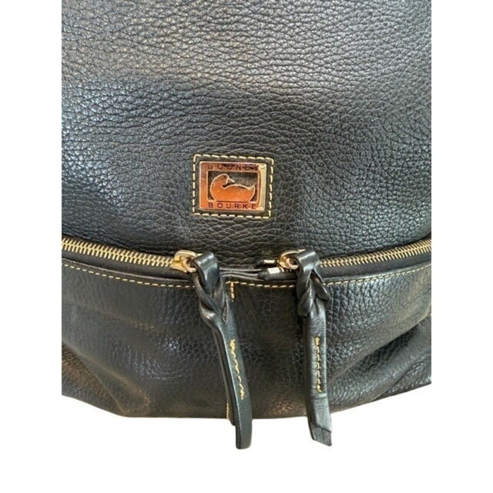 Dooney & Bourke Black Pebble Leather Zip Zip Hobo Bag Pink Gingham Lining - Picture 3 of 10